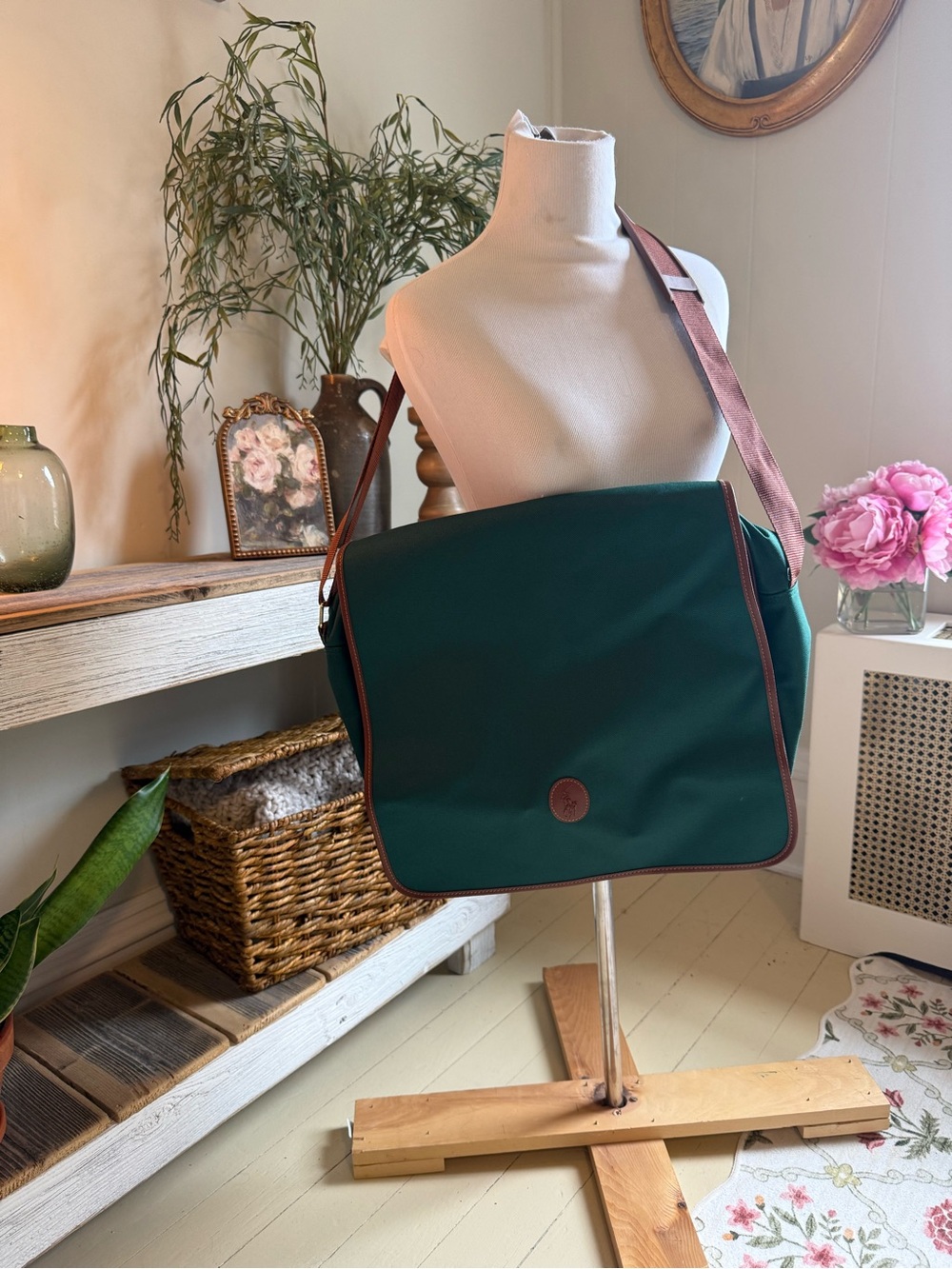 Polo Ralph Lauren Messenger Bag Green Brown Crossbody NEW Unused
